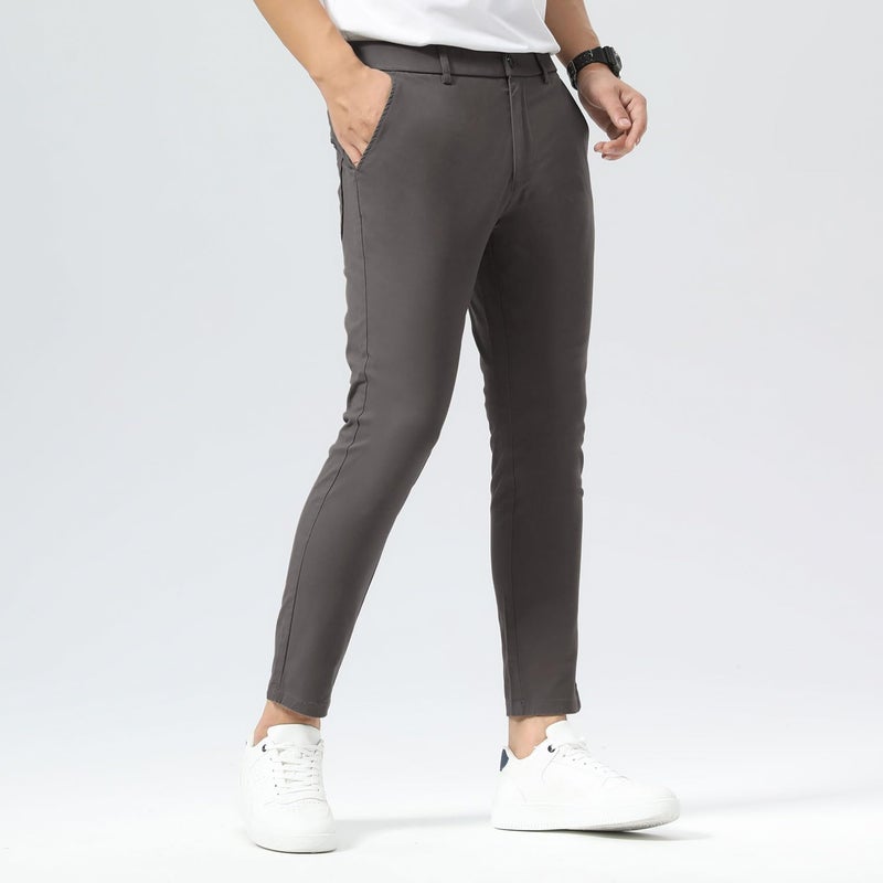 Plaid&Plain Men's Slim Fit Khaki Pants Stretch Cropped Chino Skinny Pants 130201 Grey 27 - Image 3